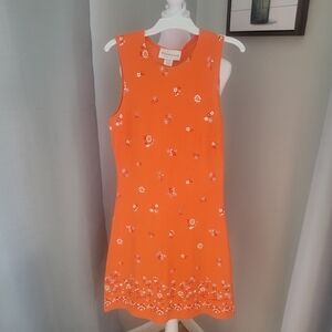 Vintage EUC Orange Floral Sleeveless Dress